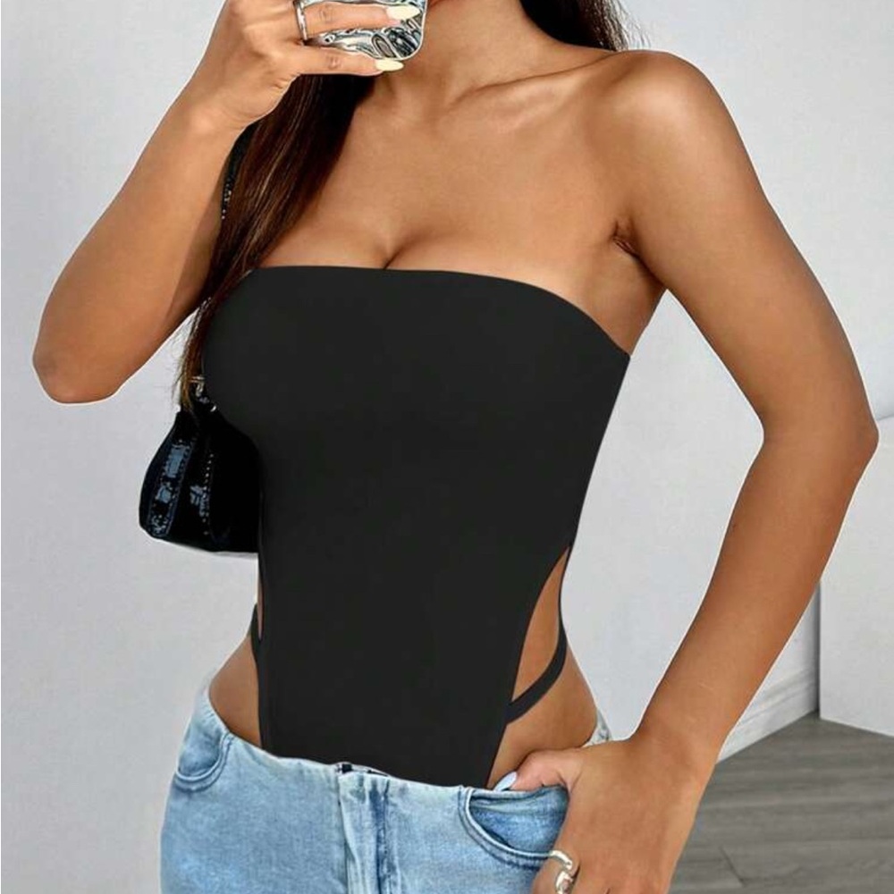 Strapless Black Cutout Bodysuit